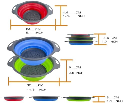 Collapsible Colander Set of 3 Round Silicone Kitchen Strainer Set