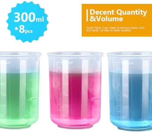 LEOBRO 8PCS Resin Mixing Cups, 300ML Plastic Measuring Cups for Resin