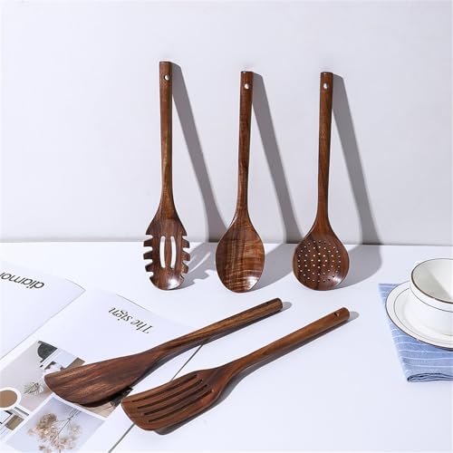 5-Piece Natural Teak Wood Kitchen Utensil Set