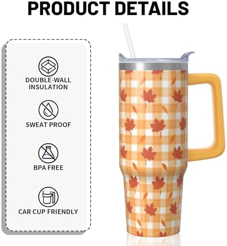30 oz Fall Insulated Tumbler with Handle & Straw for Autumn Leaves