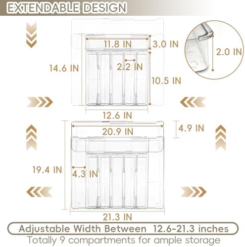 Expandable Silverware Organizers for Kitchen Drawer, Clear Utensil