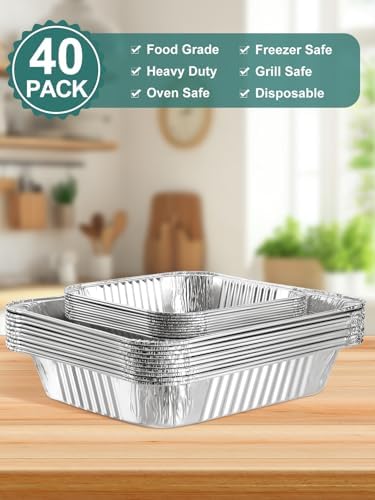 NEEBAKE 40 Pack Disposable Aluminum Foil Pans Assorted Sizes - 20