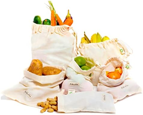 Organic Cotton Mesh Bags Set of 6 (3 Large, 3 X-Large), Reusable