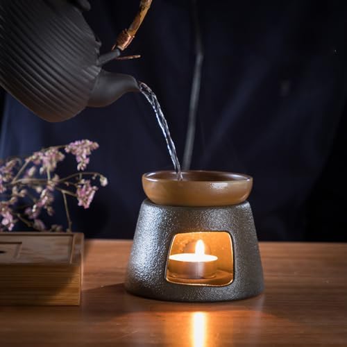 Ceramic Teapot Warmer Base Candle Powered Tea Heater Stand Black