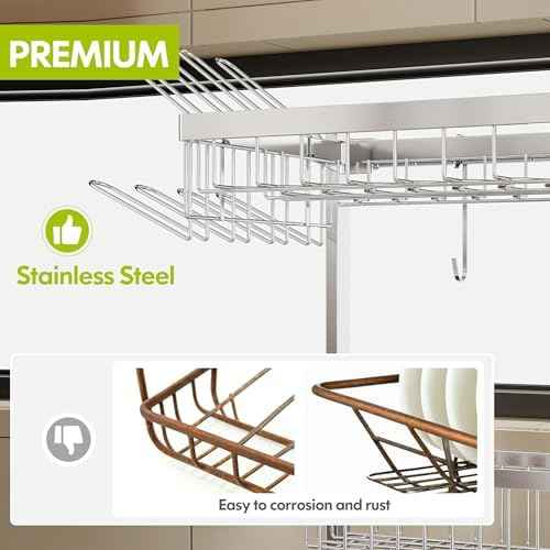 BOOSINY Over The Sink Dish Drying Rack with Cup and Utensil Holder