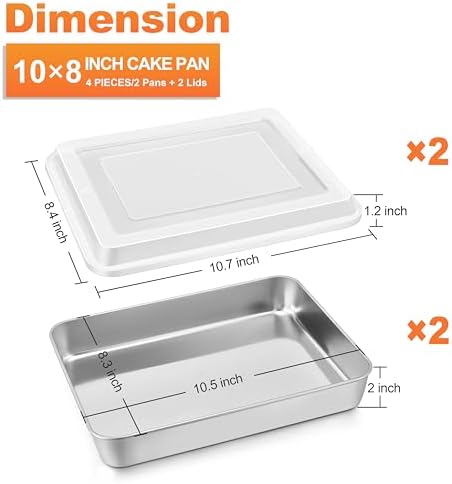 Herogo Baking Pan with Lid (2 Pans + 2 Lids), 8 x 10 Inch Rectangle