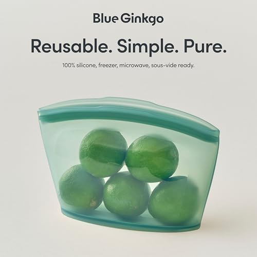 Blue Ginkgo Silicone Food Storage Bags, 4-Pack, Reusable, Made in