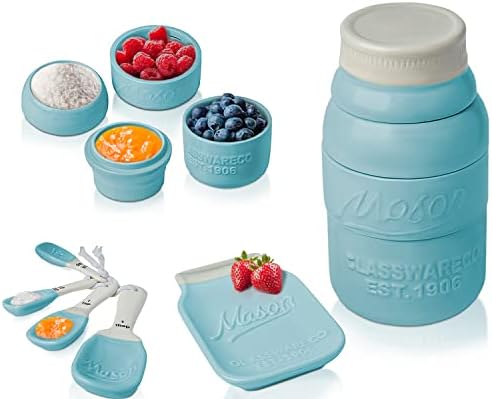 Comfify Aqua Blue Mason Jar Measuring Set – 4 Cups, 4 Spoons, Spoon