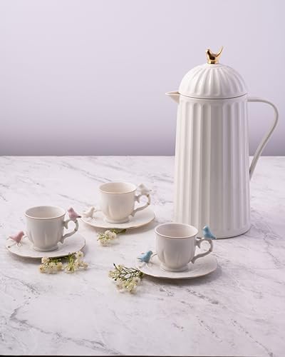 WOLFF 1 Liter White Bird Thermal Coffee Carafe, Plastic Exterior with