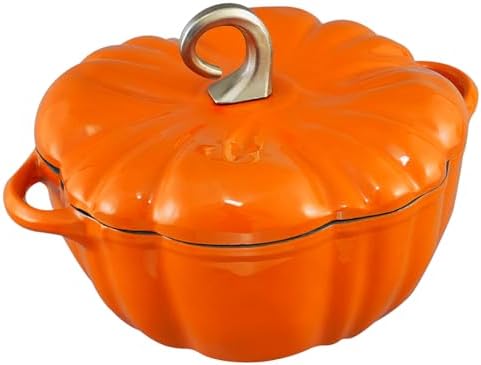 Flavehc Pumpkin Dutch Oven Pot with Lid 3.8 Qt, Enameled Cast Iron, Halloween Decor