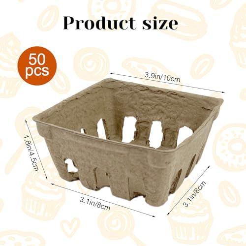 Rainmae 50 Pack Natural Pulp Fiber Berry Basket, Molded Berry Basket