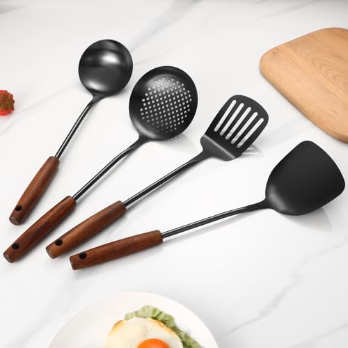 304 Stainless Steel Kitchen Utensils Set, 4 Pcs, Black