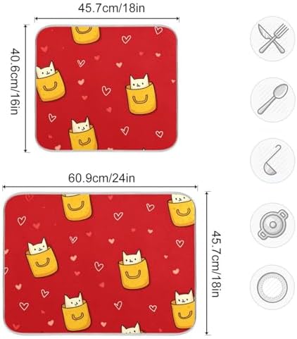 OTVEE Cartoon Cat Pattern Dish Drying Mat for Kitchen Counter