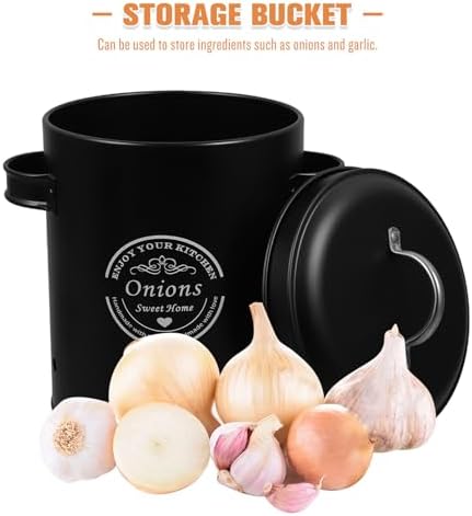 SOLUSTRE 2pcs Black Metal Vegetable Storage Bins with Lid for Potato