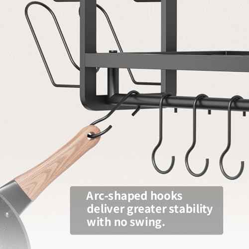 30"Pot Rack Wall Mounted with 6 Pot Lid Holders,12 Hooks for Hanging Pans