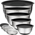 Mixing Bowls with Lids Set of 5 - Stainless Steel Nesting Metal Bowl