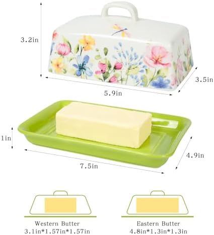 Ceramic Butter Dish with Lid for Countertop and Refrigerator Door