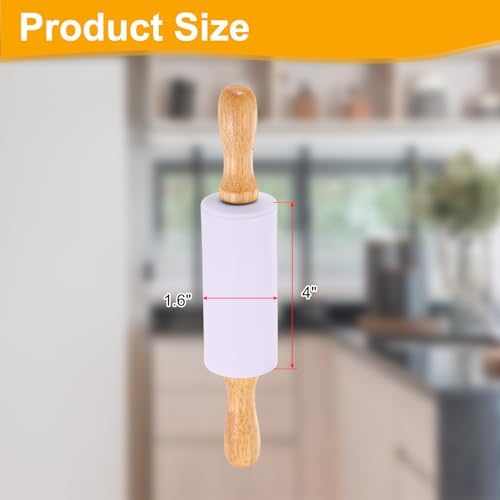 uxcell 4 Inch Silicone Rolling Pin, Small Dough Roller with Wood
