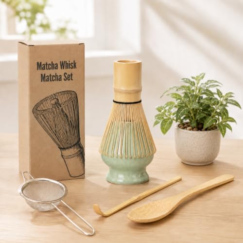 Matcha Whisk Set, 5 Pcs Matcha Kit with Bamboo Chasen Whisk, Ceramic
