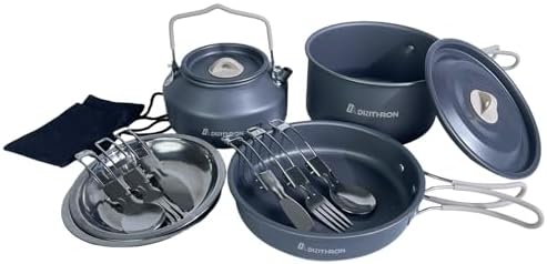 13-Piece Camping Cookware Set for 2, 2 L Pot & 1.1 L Kettle