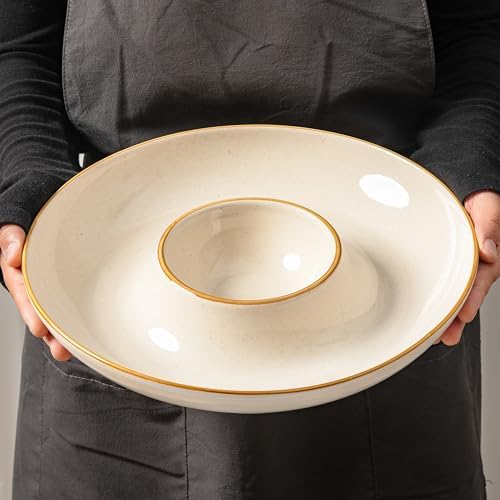 LEHAHA 12.25 inch porcelain Chip and Dip Serving Set, Ceramic Platters