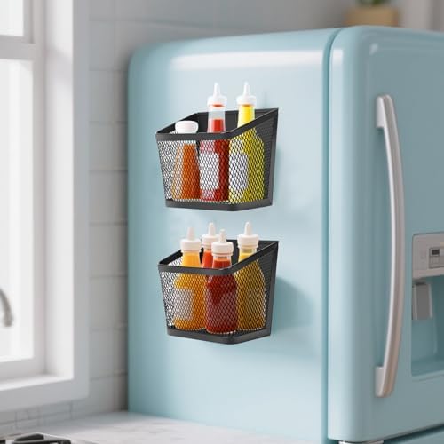 2 Pack Black Magnetic Spice Rack for Refrigerator
