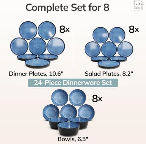 24 Piece Stoneware Dinnerware Set for 8, Handcrafted Plates and Bowls Set