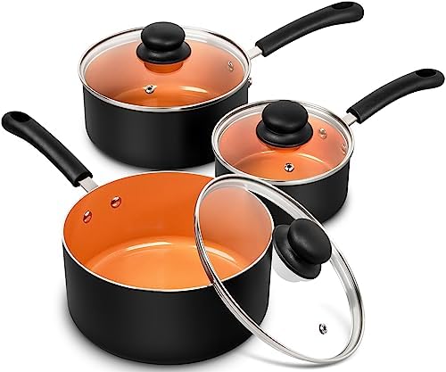 MICHELANGELO Nonstick Sauce Pan with Lid 1QT, 2QT & 3QT, Ceramic