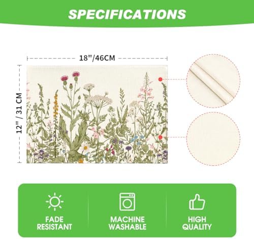 Artoid Mode Antique Herbs and Wild Flowers Spring Placemats Set of 2