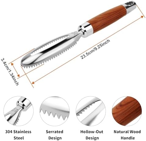 Stainless Steel Fish Scaler with Wooden Handle