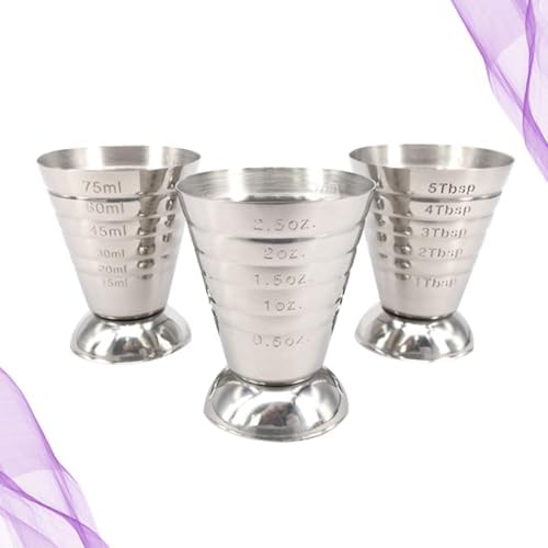 3pcs Stainless Steel 75ml Alcohol Jigger Cups with Measuring Rings