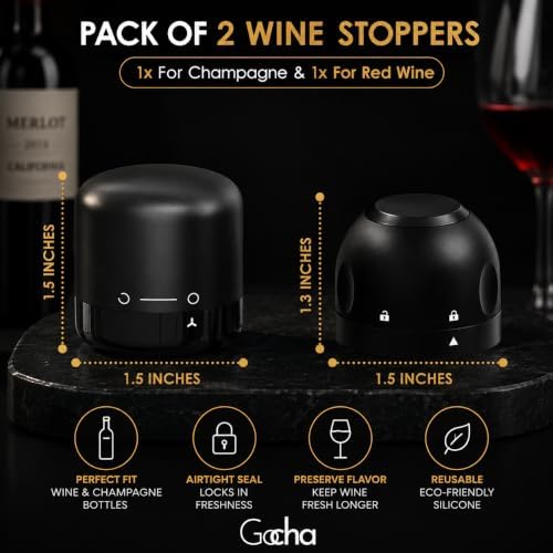 GOCHA Gadgets Wine Stopper and Champagne Stopper Set, 4 Pack, Black