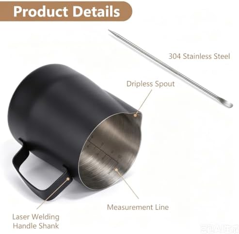2 Pack 12oz & 20oz Matte Black Milk Frothing Pitcher Set With Latte