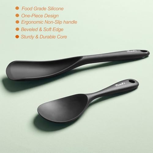Silicone Cooking Spoon & Rice Scooper Set for Nonstick Cookwares, 2Pc
