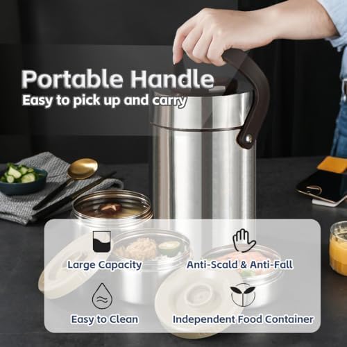 67oz Vacuum Insulated Food Container Set with 3 Stackable Compartments