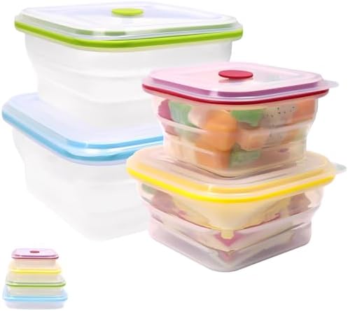 Set of 4 Collapsible Full Silicone Food Storage Containers with Lids