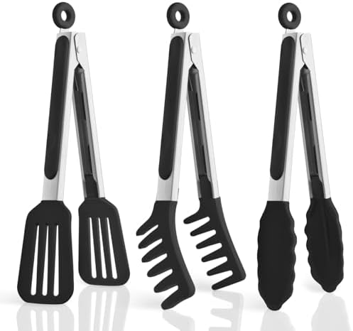 3-Pack Kitchen Tongs for Cooking with Silicone Tip,9 Inch,Black