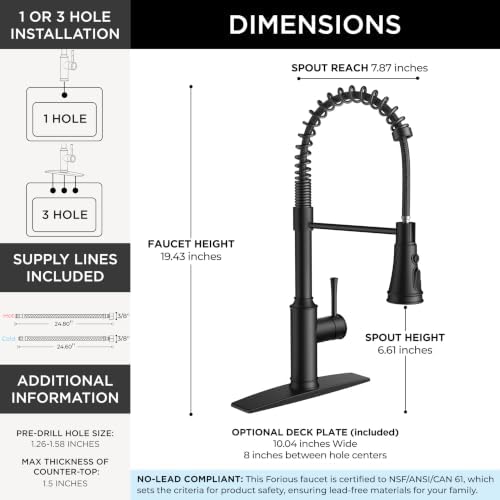 FORIOUS Vintage Kitchen Faucet with Pull-Down Sprayer, Matte Black