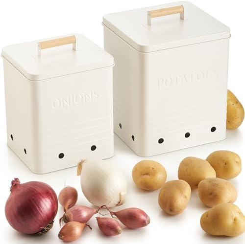Potato and Onion Storage Container Set, Metal Bins