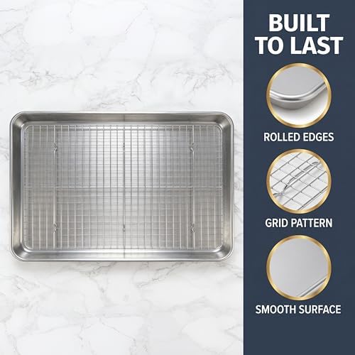 aking Sheet Pan & Cooling Rack Set – 18"×13" Aluminum Half Sheet &
