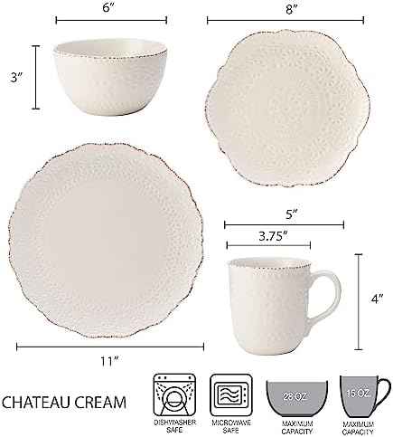 Pfaltzgraff Chateau Cream 16-Piece Stoneware Dinnerware Set, Service for 4, Off White