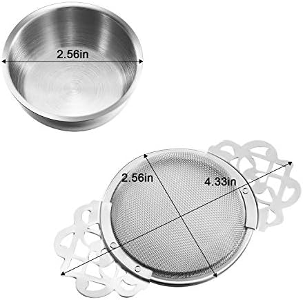 4 Pack Fine Mesh Tea Strainer with Bowl, Sliver