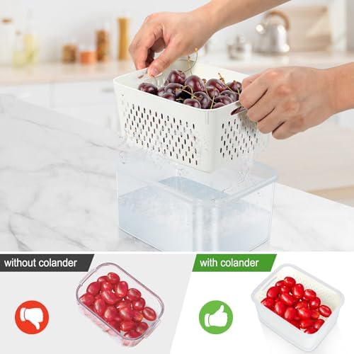 5 Pack Fruit Storage Containers for Fridge with Removable Colander