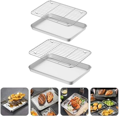 2 Sets Baking Sheet with Cooling Rack Stainless Steel Cookie Pan