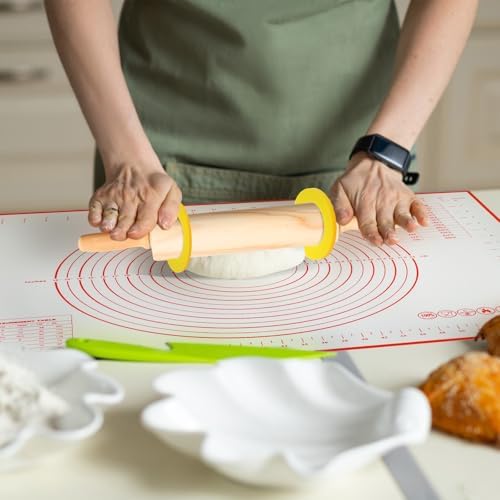 Qinyoung 20 Pcs Rolling Pin Set, 2 Wood Rollers 16 Rings Silicone Mats