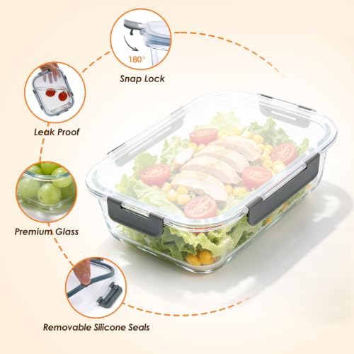 5-Pack 36 oz Glass Storage Containers with Lids, Grey