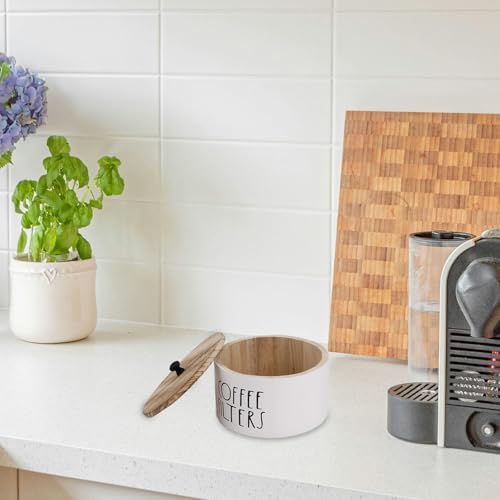 Penitue Round Coffee Filter Holder with Lid, Wooden Rustic Farmhouse