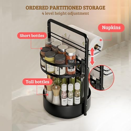 Rotating Spice Rack with Paper Towel Holder, Black
