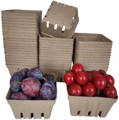 Natural Molded Pulp Fiber Berry Basket, Small Vented Farmer Market