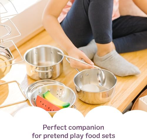 Melissa & Doug Stainless Steel Pots & Pans, 8 Piece Play Kitchen Set